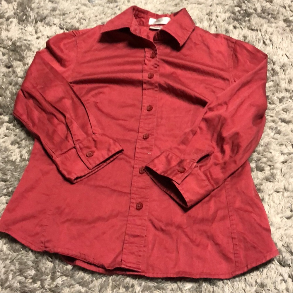 Van Heusen Womens Button Down Blouse Stretch XSmall Red Square Buttons